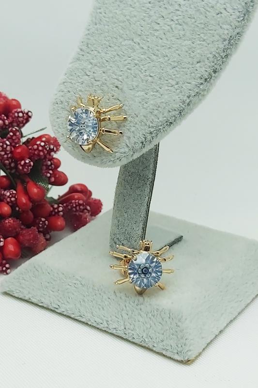 Vip Seri Kararmaz Xuping Altın Kaplama Örümcek Figür Taşlı Küpe 1,3 cm