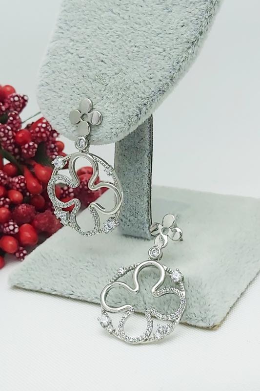 Vip Seri Kararmaz Xuping Gümüş Rodyum Kaplama Taşlı Sallantılı Çiçek Küpe 3 cm