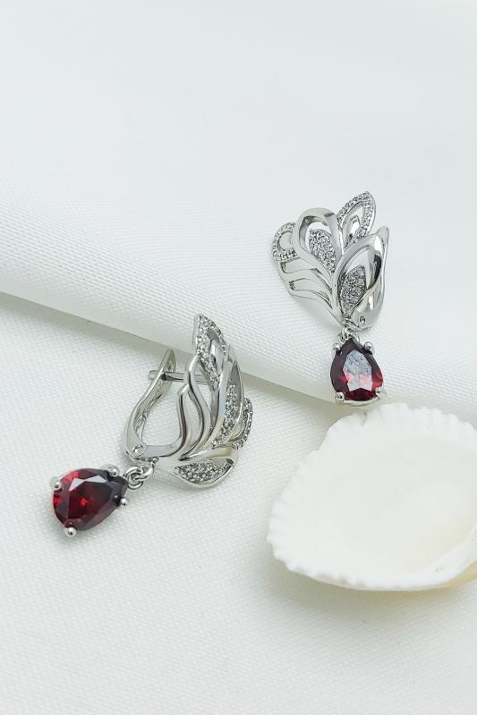 Vip Seri Kararmaz Xuping Gümüş Rodyum Kaplama Kırmızı Taşlı Sallantılı Çiçek Abiye Küpe 2,5 cm