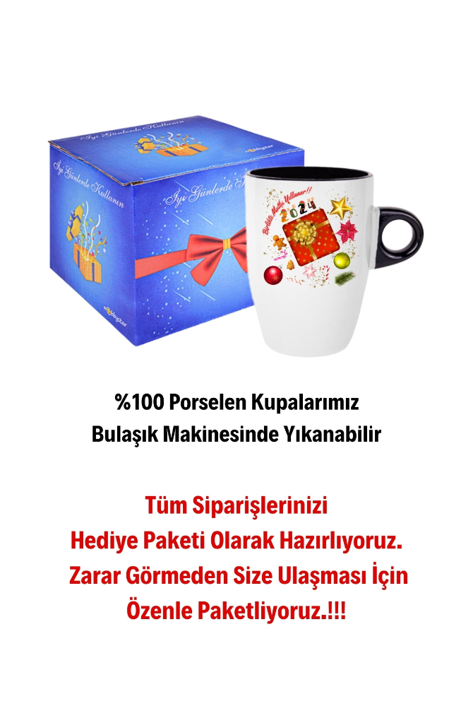 Yılbaşı 2024 Baskılı Kupa Bardak Porselen Latte Filtre Kahve Fincanı