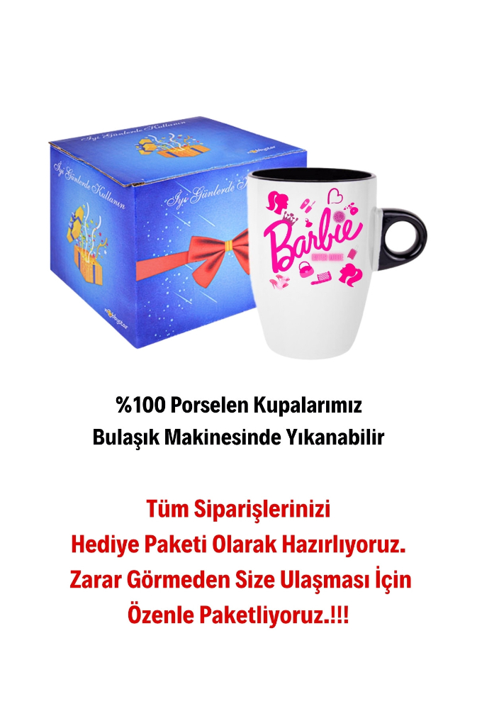 Enter Mode Barbie Baskılı Kupa Bardak Porselen Latte Filtre Kahve Fincanı