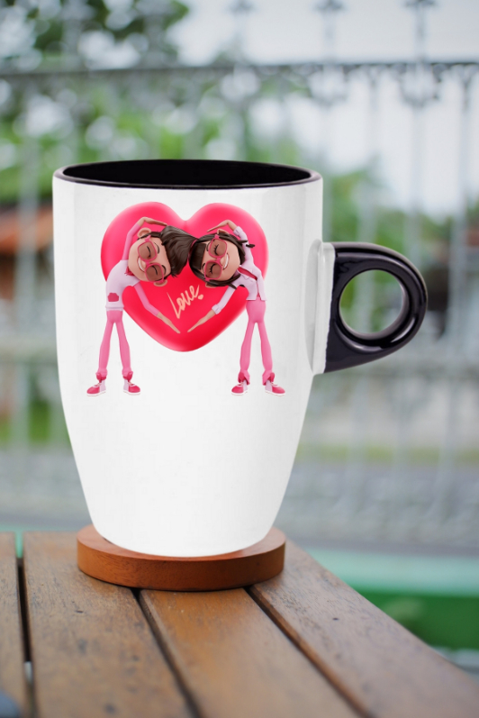 Mutlu Çiftler Love Kalp Baskılı Hediye Kupa Bardak Porselen Latte Filtre Kahve Fincanı