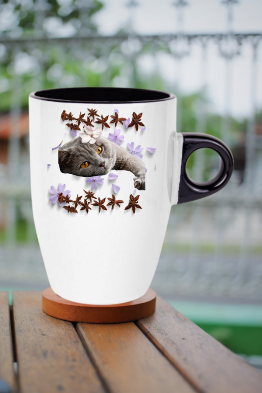 Sevimli Kedi Baskılı Kupa Bardak Porselen Latte Filtre Kahve Fincanı