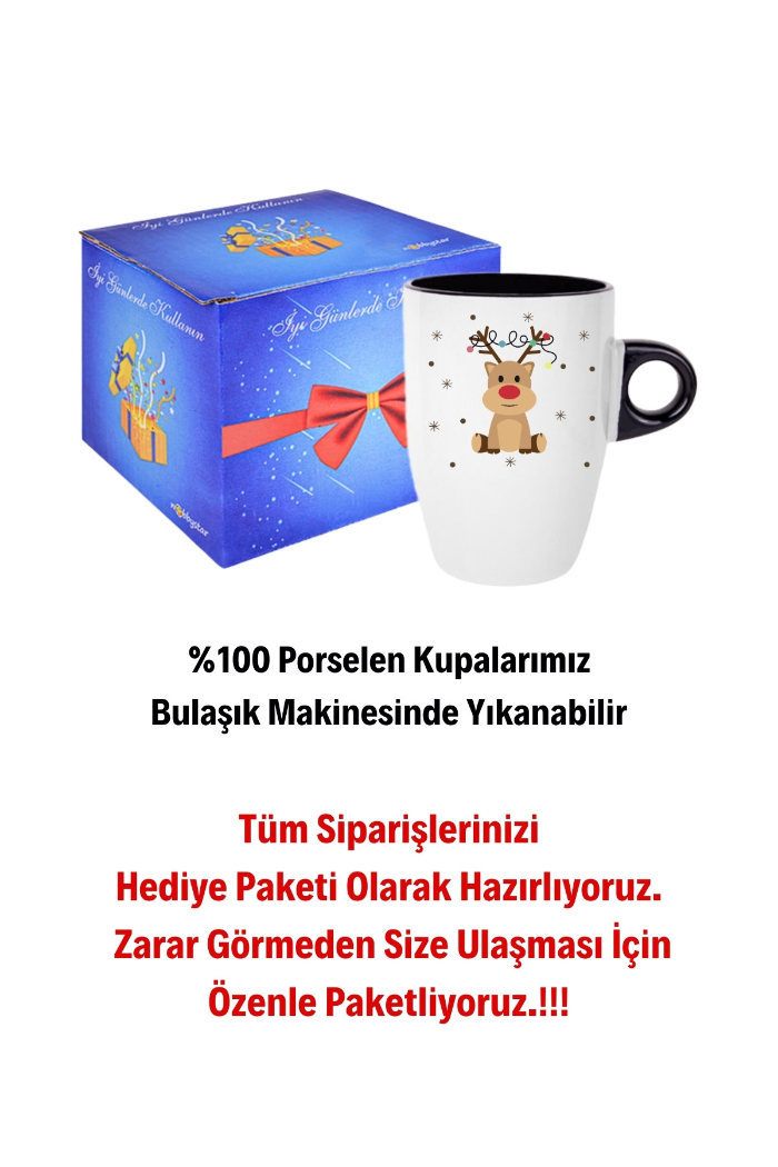Yeni Yıl Geyik Kurabiye Baskılı Kupa Bardak Porselen Latte Filtre Kahve Fincanı
