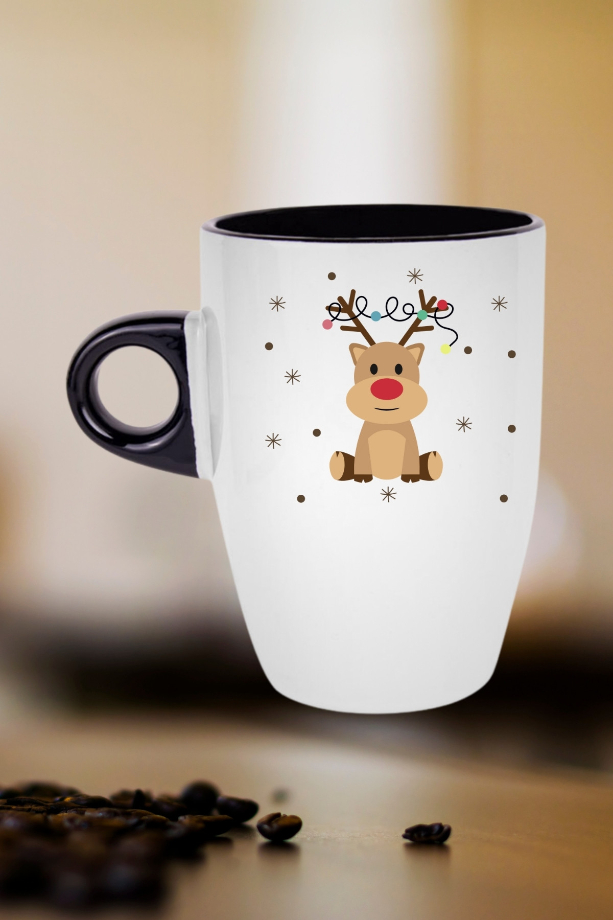 Yeni Yıl Geyik Kurabiye Baskılı Kupa Bardak Porselen Latte Filtre Kahve Fincanı