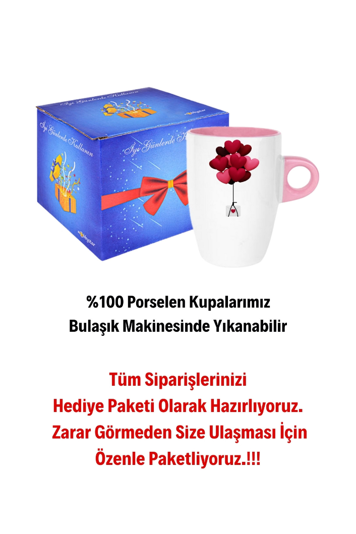 Uçan Kalpler Baskılı Kupa Bardak Porselen Latte Filtre Kahve Fincanı Hediye