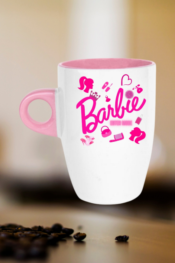 Enter Mode Barbie Baskılı Kupa Bardak Porselen Latte Filtre Kahve Fincanı