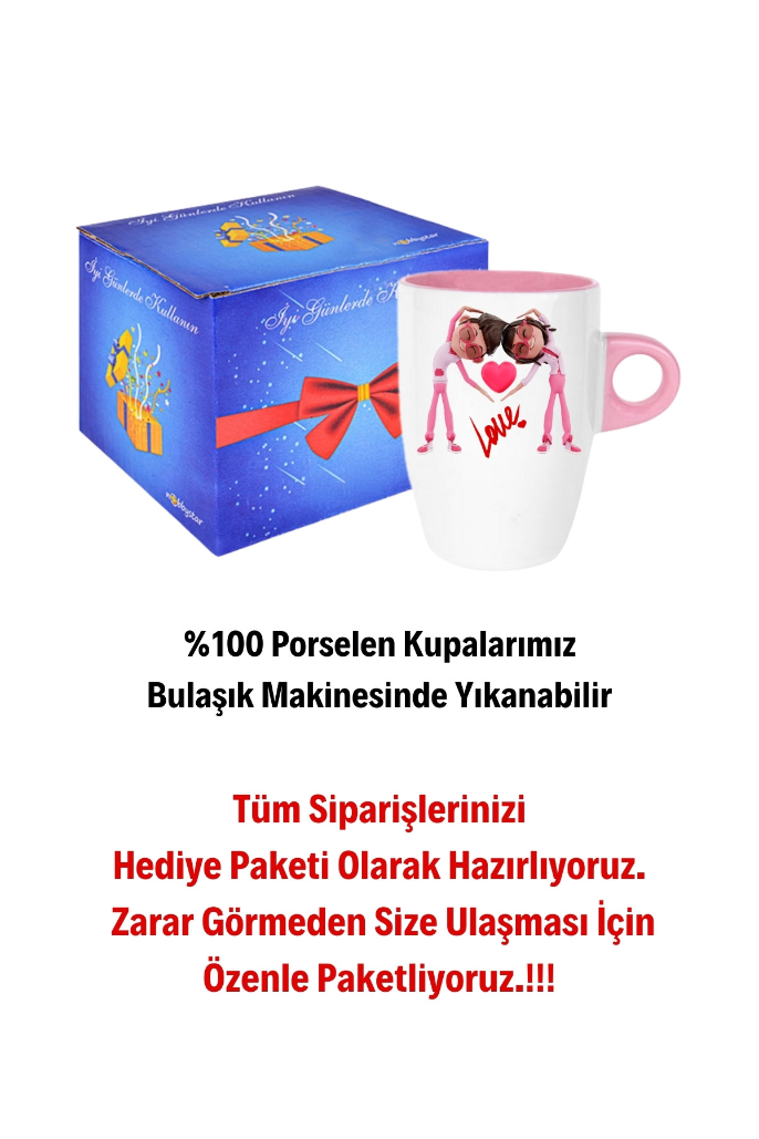 Mutlu Çiftler Love Baskılı Hediye Kupa Bardak Porselen Latte Filtre Kahve Fincanı