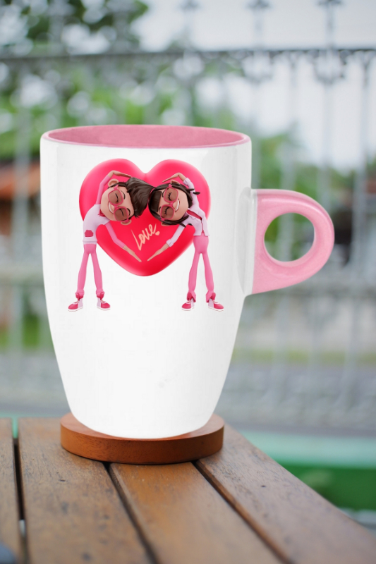 Mutlu Çiftler Love Kalp Baskılı Hediye Kupa Bardak Porselen Latte Filtre Kahve Fincanı