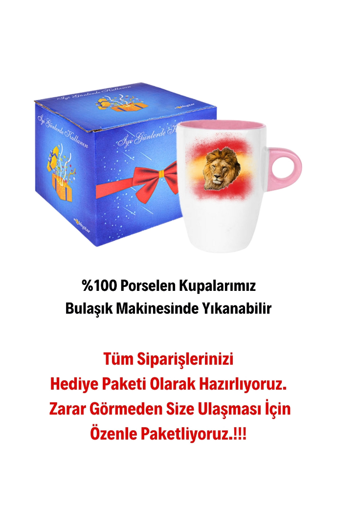 Taraftar Sarı Kırmızı Arslan Baskılı Kupa Bardak Porselen Latte Filtre Kahve Fincanı