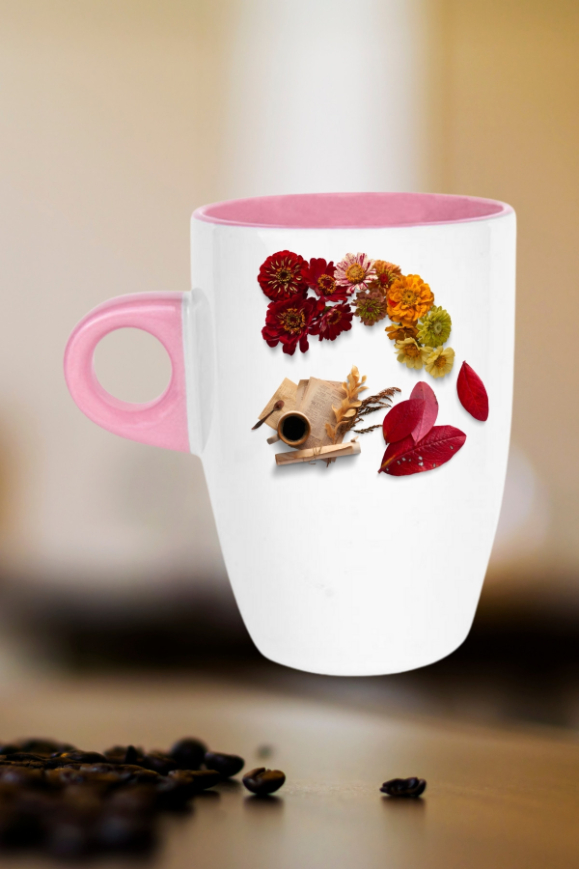 Romantik Sonbahar Baskılı Kupa Bardak Porselen Latte Filtre Kahve Fincanı