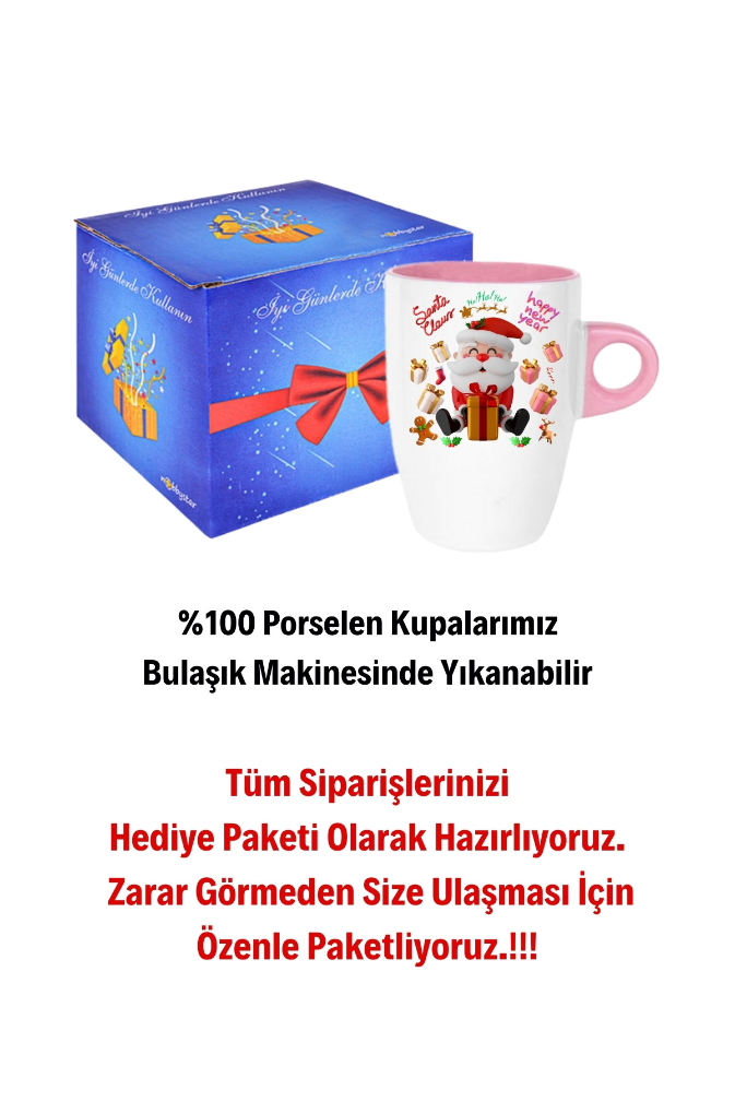 Noel Baba Happy Christmas Baskılı Kupa Bardak Porselen Latte Filtre Kahve Fincanı