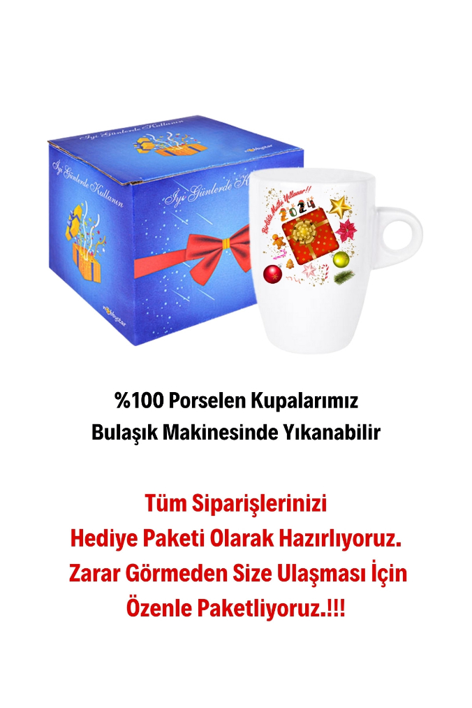 Yılbaşı 2024 Baskılı Kupa Bardak Porselen Latte Filtre Kahve Fincanı