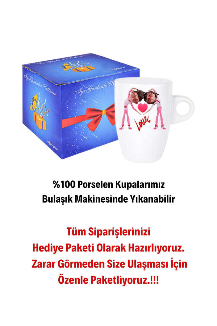Mutlu Çiftler Love Baskılı Hediye Kupa Bardak Porselen Latte Filtre Kahve Fincanı