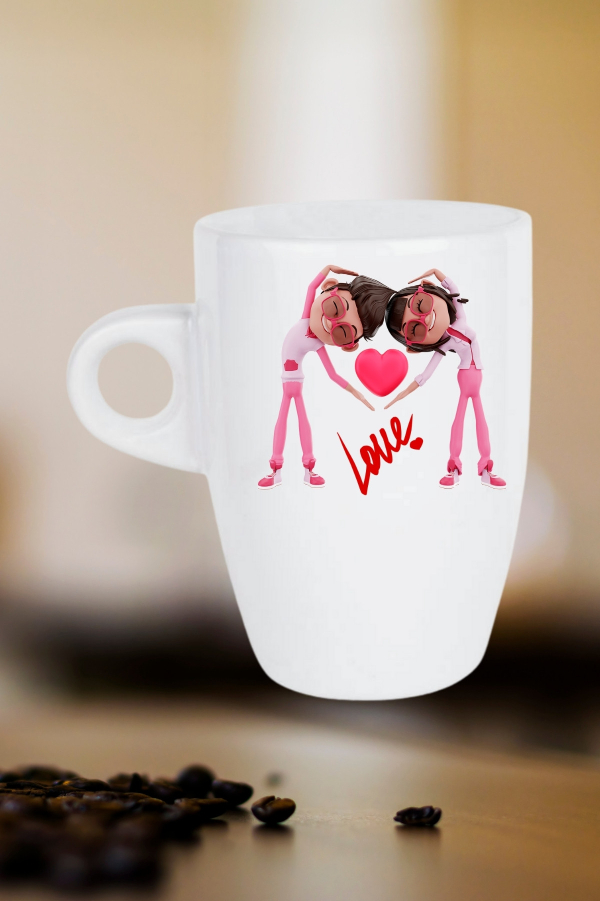 Mutlu Çiftler Love Baskılı Hediye Kupa Bardak Porselen Latte Filtre Kahve Fincanı