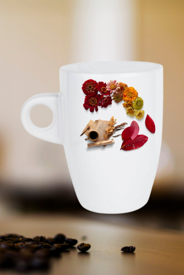 Romantik Sonbahar Baskılı Kupa Bardak Porselen Latte Filtre Kahve Fincanı