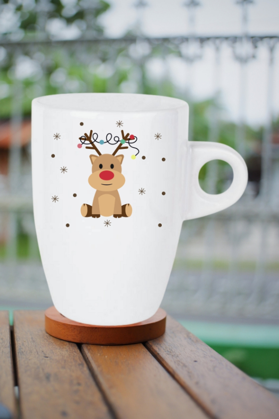 Yeni Yıl Geyik Kurabiye Baskılı Kupa Bardak Porselen Latte Filtre Kahve Fincanı