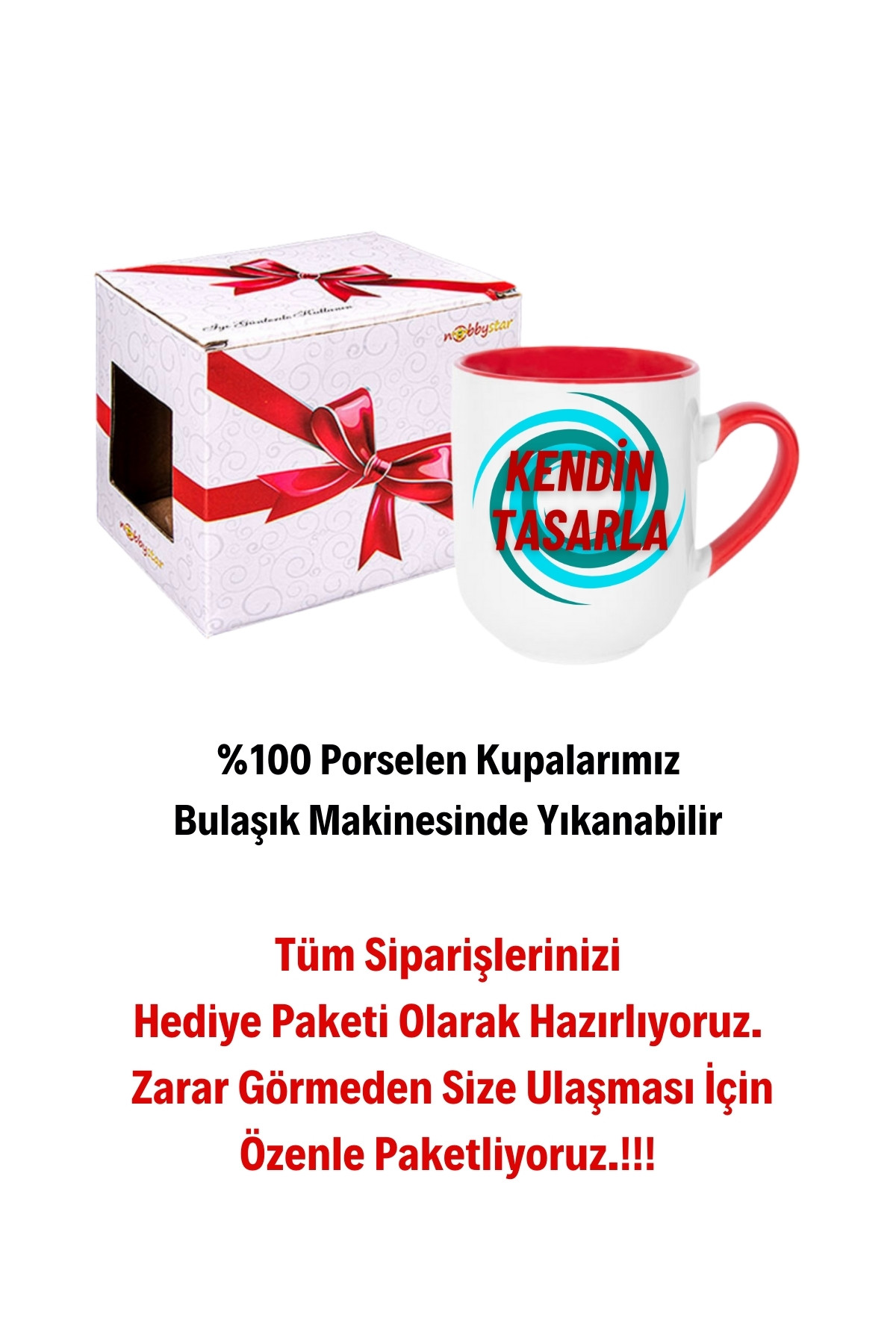 Kişiye Özel Baskılı İçi Kırmızı Lüx Kupa Kendin Tasarla Kupa Bardak Çay Kahve Fincanı