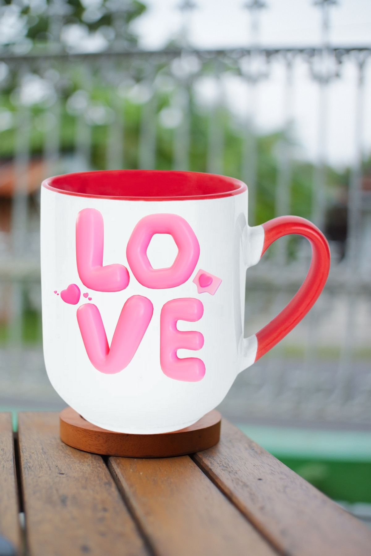 Love Baskılı Hediye İçi Kırmızı Lüx Kupa Bardak Porselen Çay Kahve Fincanı