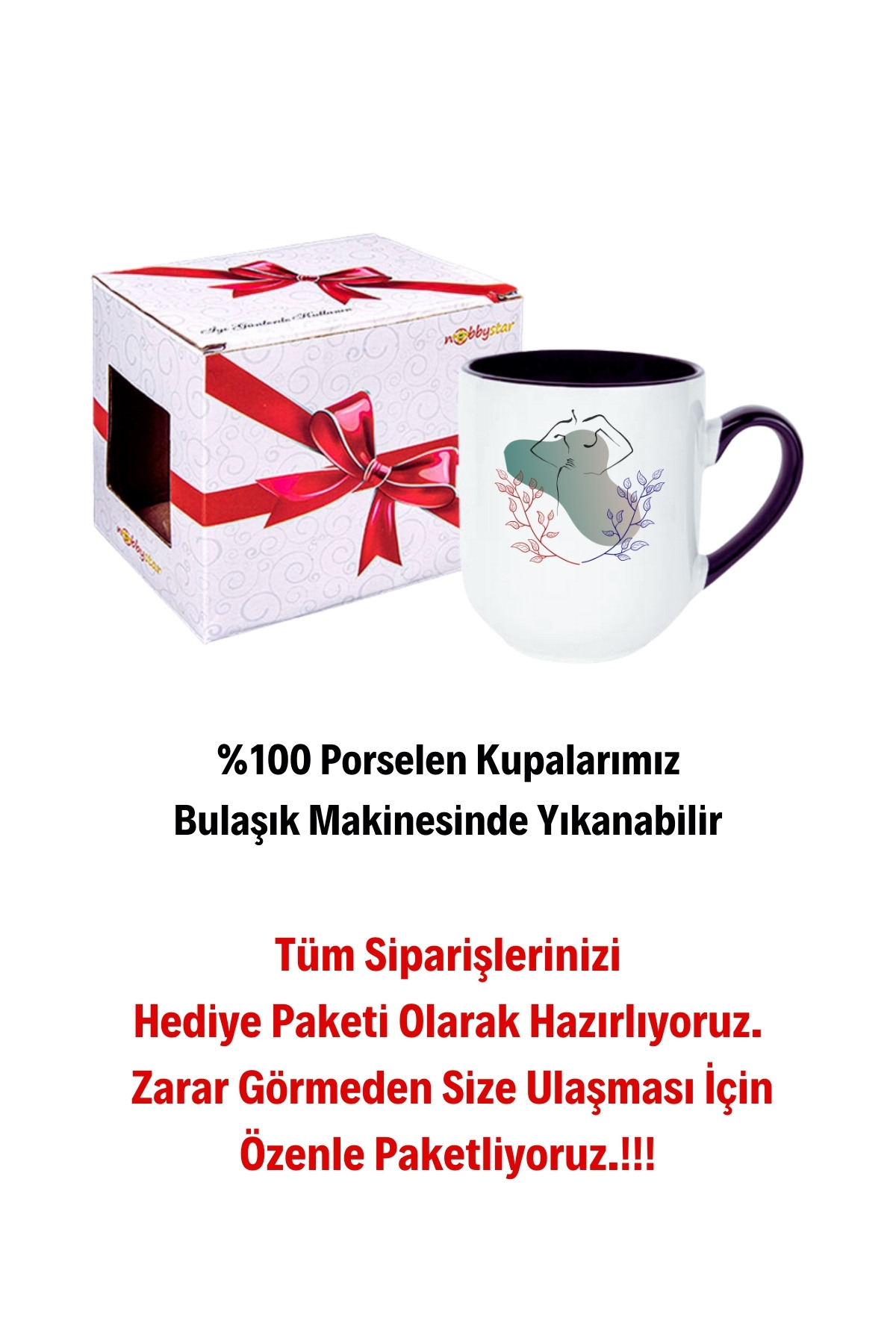 Modern Kadın Sliuet Baskılı İçi Siyah Lüx Kupa Bardak Porselen Çay Kahve Fincanı