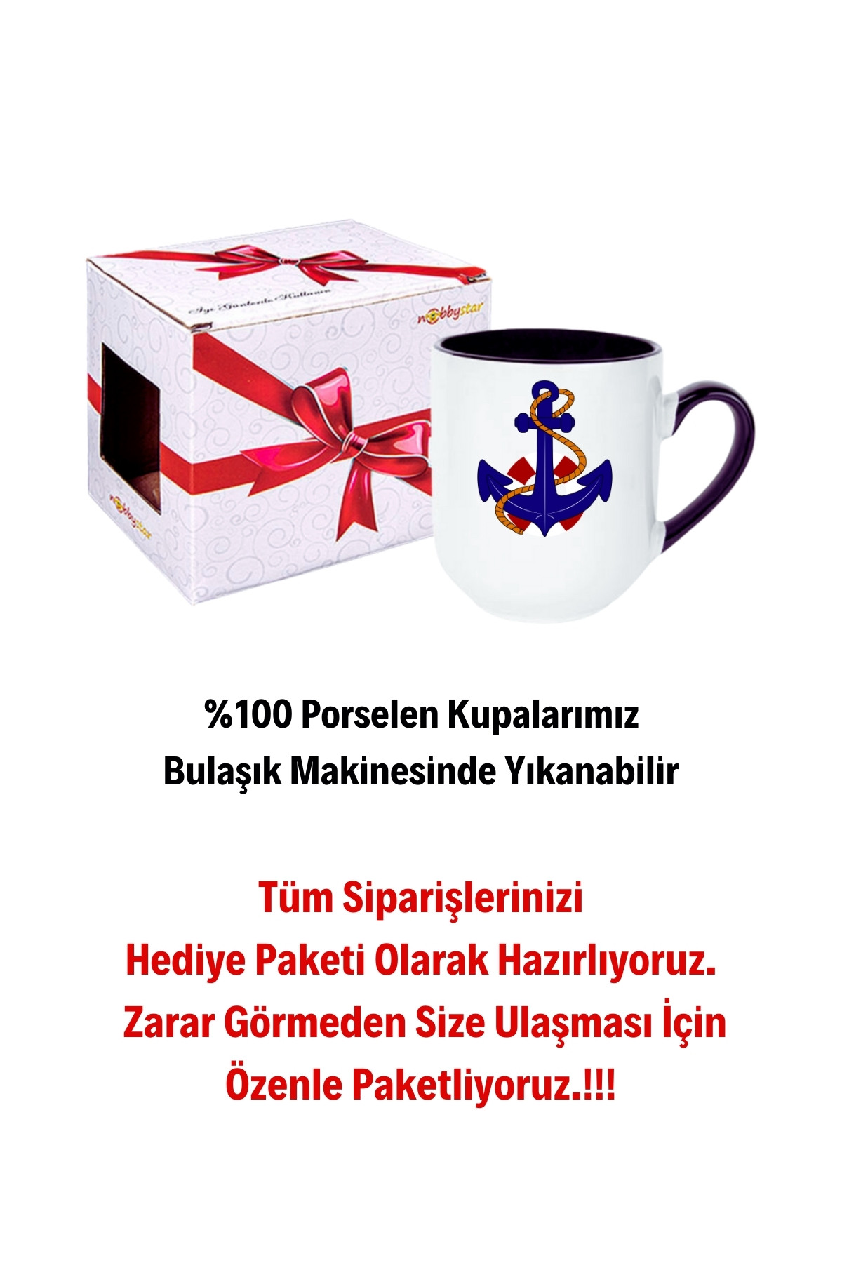 Denizci Çıpa Baskılı İçi Siyah Lüx Kupa Bardak Porselen Çay Kahve Fincanı-9