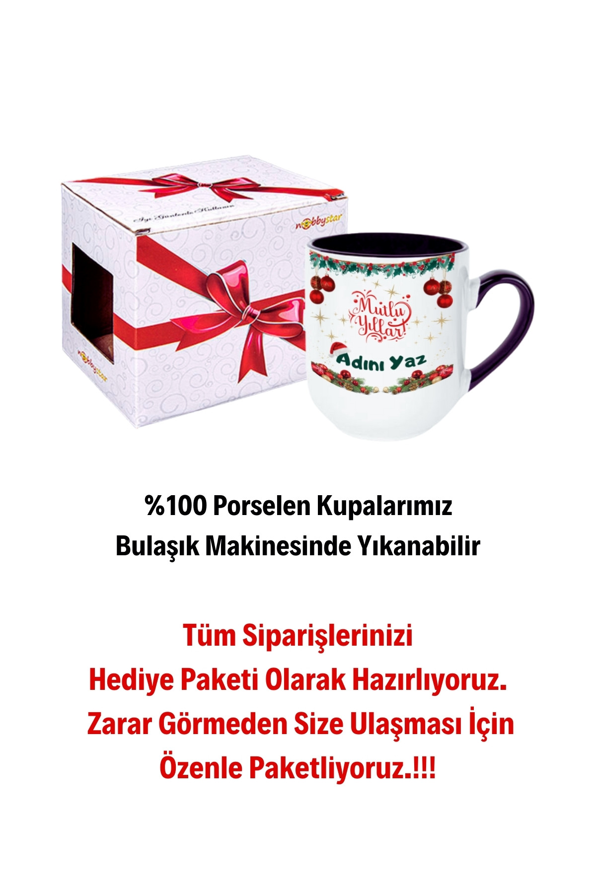 Kişiye Özel Yılbaşı İsim Baskılı İçi Siyah Lüx Kupa Bardak Porselen Çay Kahve Fincanı