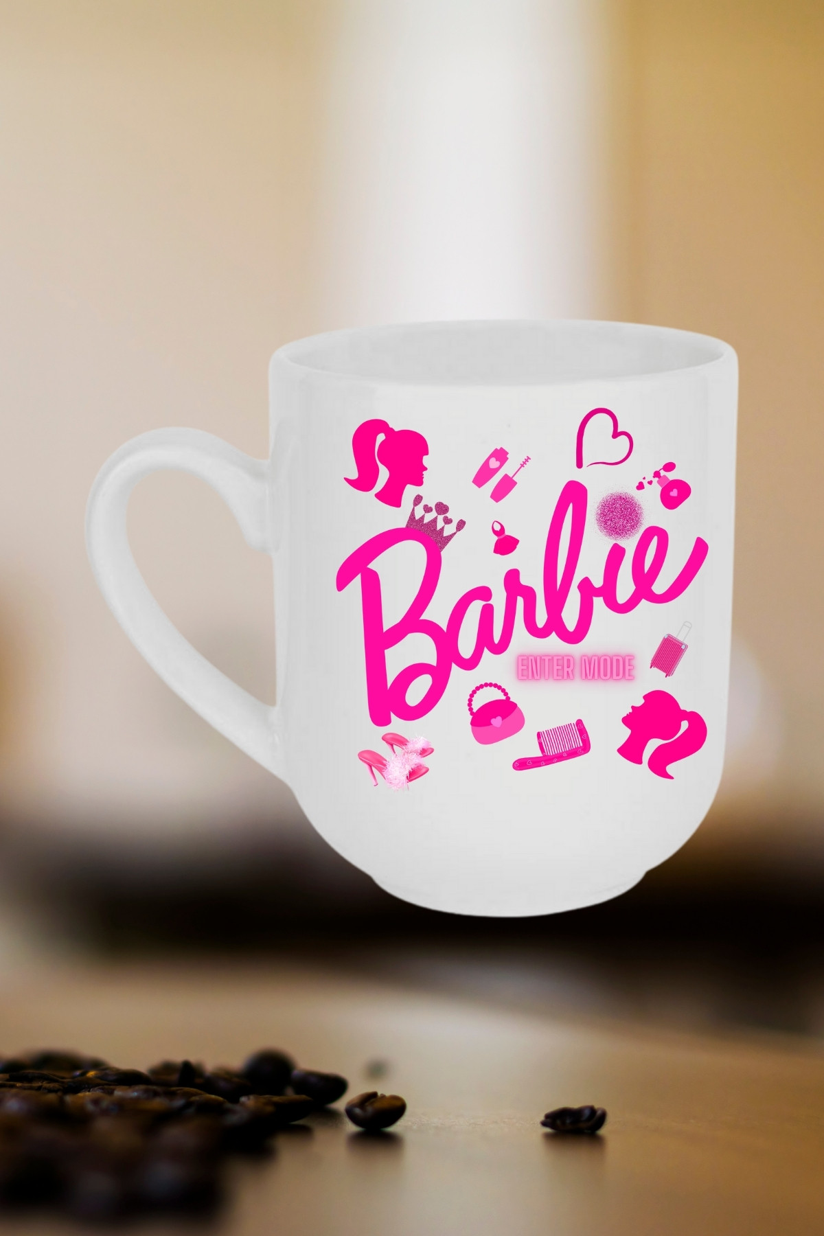Enter Mode Barbie Baskılı Lüx Kupa Bardak Porselen Çay Kahve Fincanı