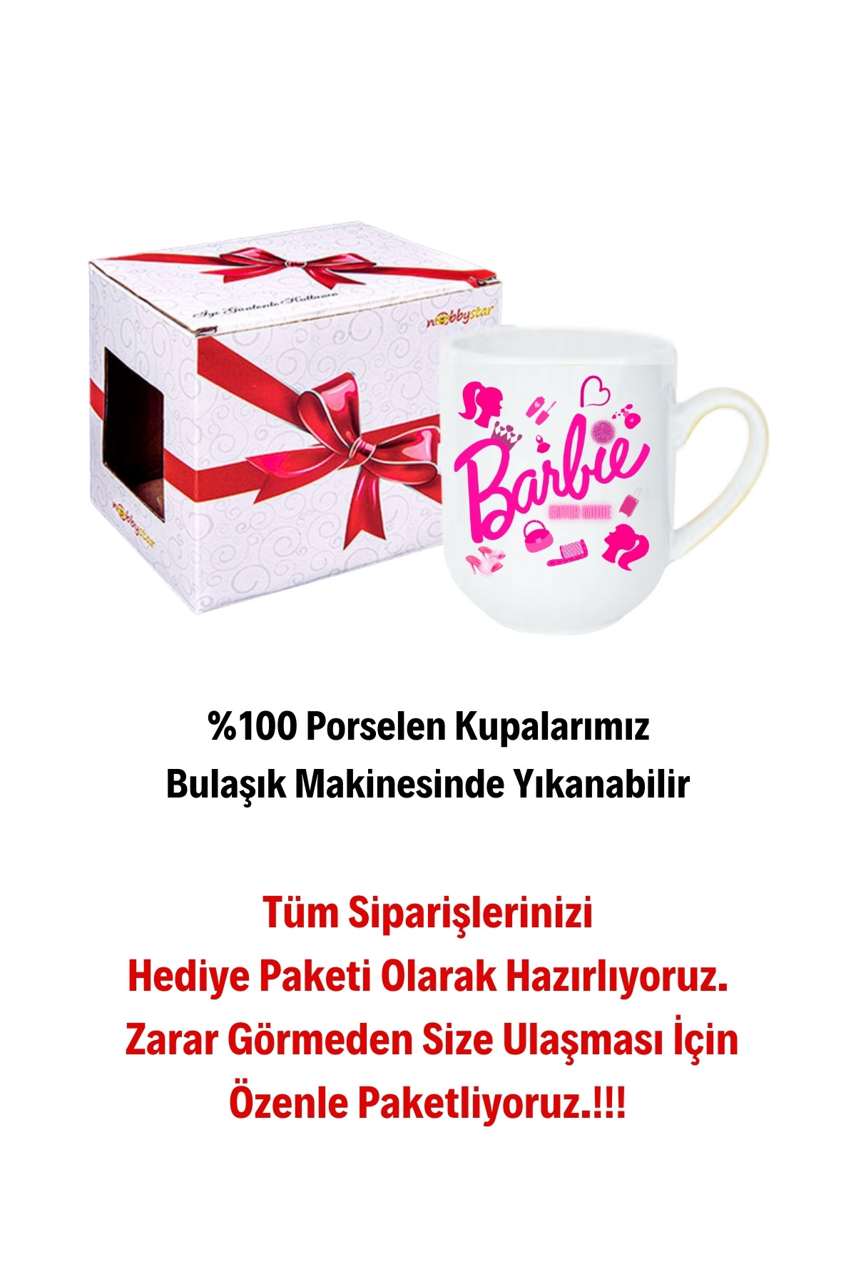 Enter Mode Barbie Baskılı Lüx Kupa Bardak Porselen Çay Kahve Fincanı