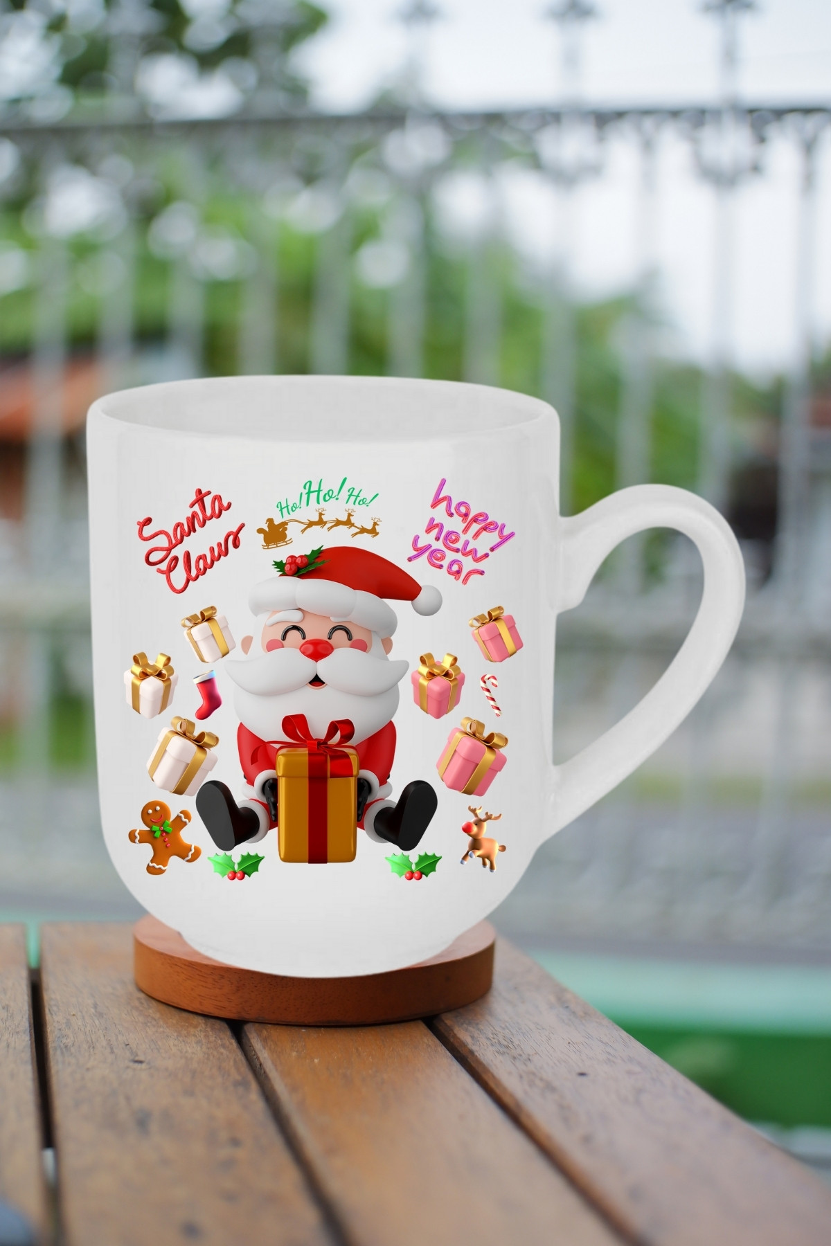 Noel Baba Happy Christmas Baskılı Lüx Kupa Bardak Porselen Çay Kahve Fincanı
