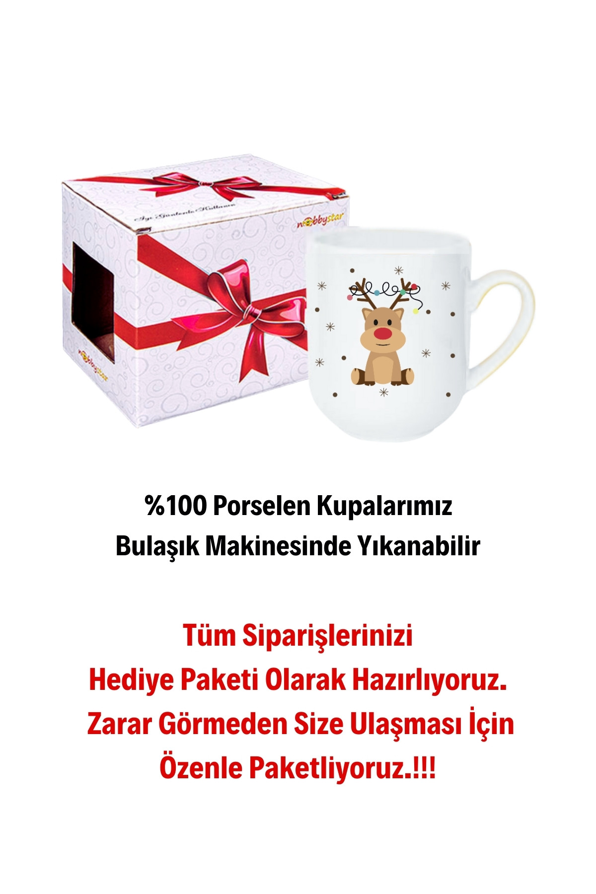 Yeni Yıl Geyik Kurabiye Baskılı Lüx Kupa Bardak Porselen Çay Kahve Fincanı