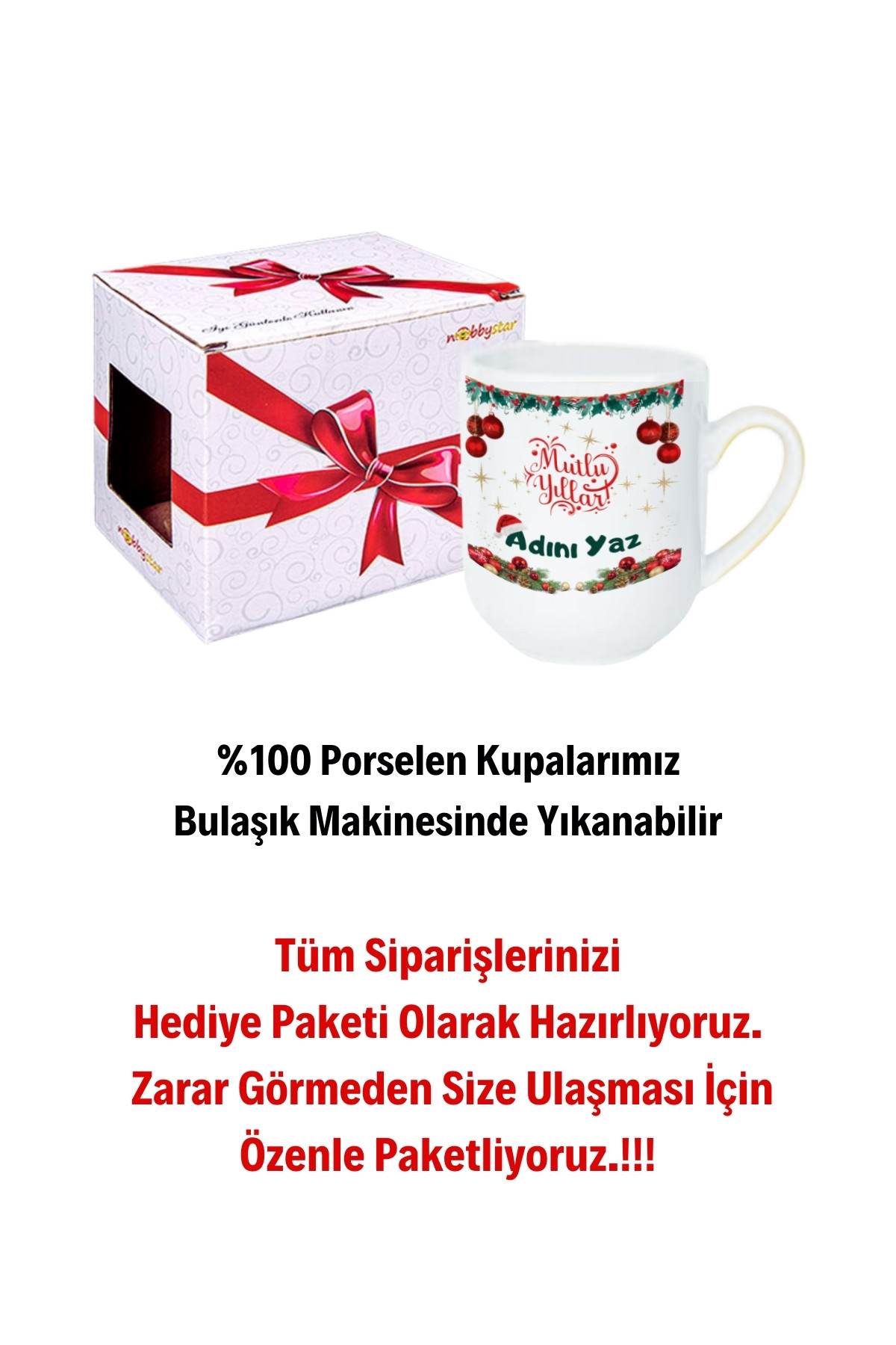 Kişiye Özel Yılbaşı İsim Baskılı Lüx Kupa Bardak Porselen Çay Kahve Fincanı