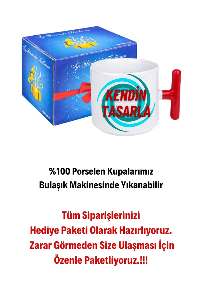 Kişiye Özel Baskılı Kırmızı T Saplı Kupa Kendin Tasarla Kupa Bardak Çay Kahve Fincanı