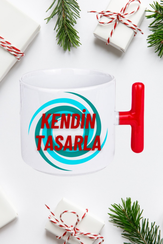 Kişiye Özel Baskılı Kırmızı T Saplı Kupa Kendin Tasarla Kupa Bardak Çay Kahve Fincanı