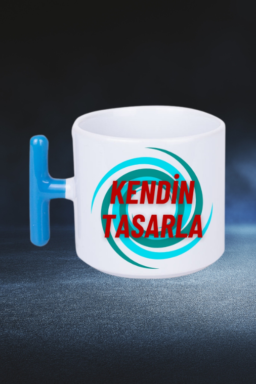Kişiye Özel Baskılı Mavi T Saplı Kupa Kendin Tasarla Kupa Bardak Çay Kahve Fincanı