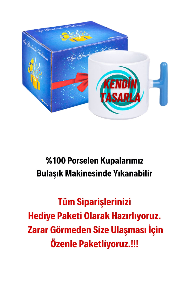 Kişiye Özel Baskılı Mavi T Saplı Kupa Kendin Tasarla Kupa Bardak Çay Kahve Fincanı