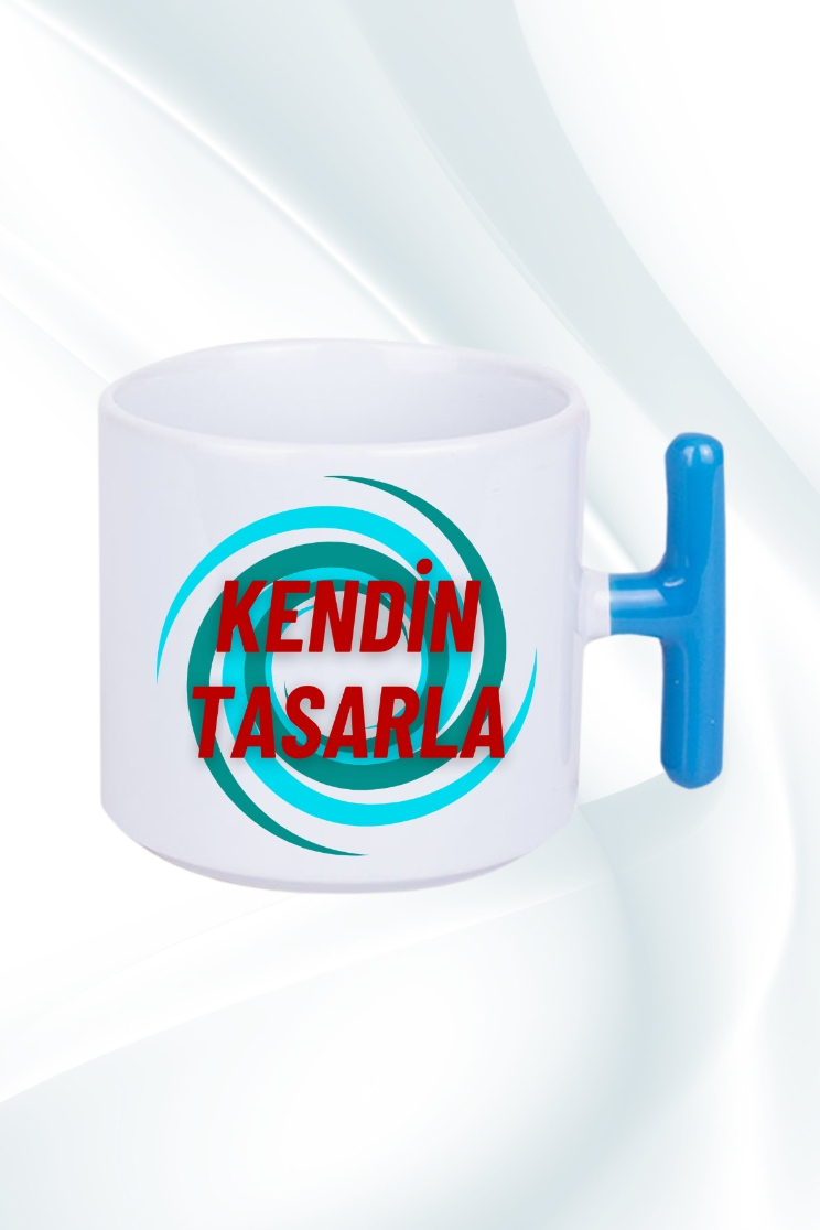 Kişiye Özel Baskılı Mavi T Saplı Kupa Kendin Tasarla Kupa Bardak Çay Kahve Fincanı