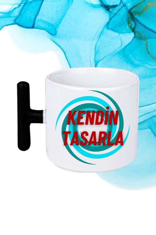 Kişiye Özel Baskılı Siyah T Saplı Kupa Kendin Tasarla Kupa Bardak Çay Kahve Fincanı