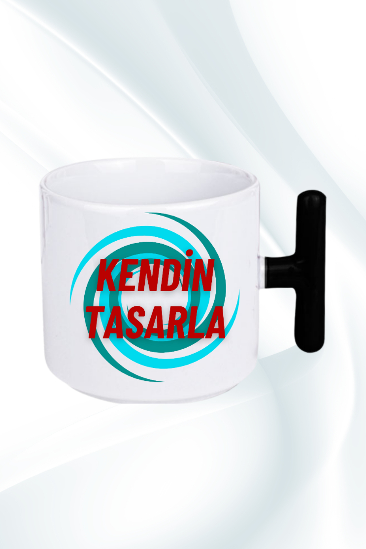 Kişiye Özel Baskılı Siyah T Saplı Kupa Kendin Tasarla Kupa Bardak Çay Kahve Fincanı