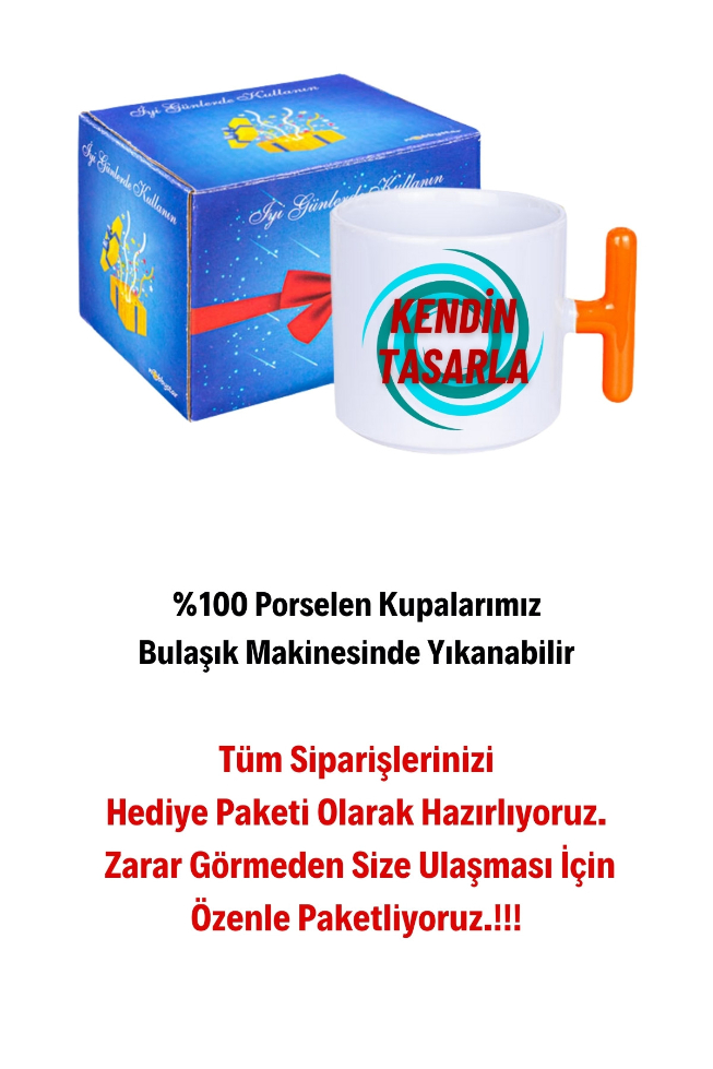 Kişiye Özel Baskılı Turuncu T Saplı Kupa Kendin Tasarla Kupa Bardak Çay Kahve Fincanı