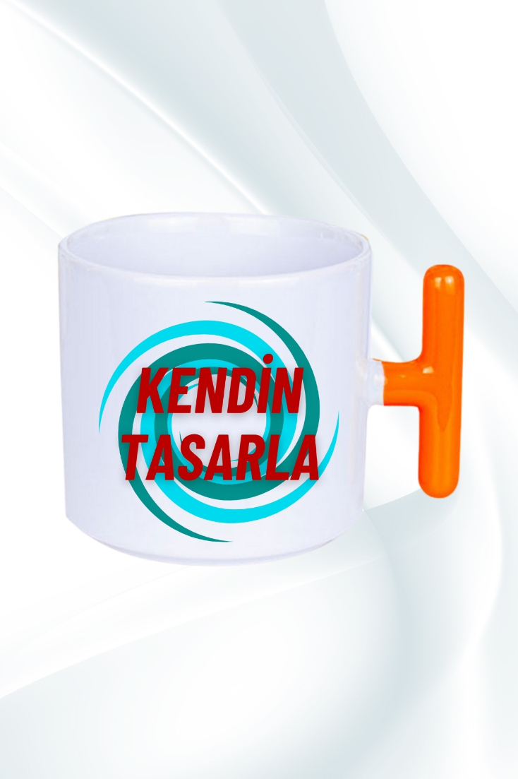 Kişiye Özel Baskılı Turuncu T Saplı Kupa Kendin Tasarla Kupa Bardak Çay Kahve Fincanı