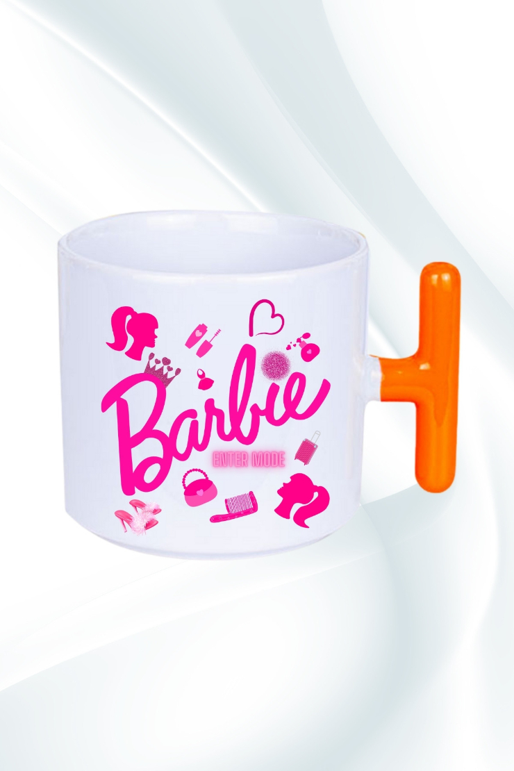 Enter Mode Barbie Baskılı T Saplı Kupa Bardak Porselen Çay Kahve Fincanı