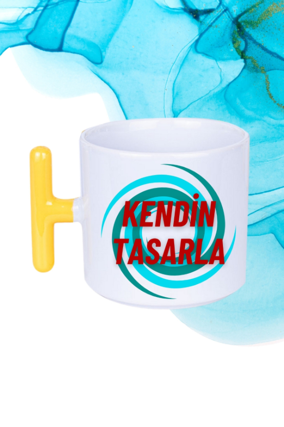 Kişiye Özel Baskılı Sarı T Saplı Kupa Kendin Tasarla Kupa Bardak Çay Kahve Fincanı