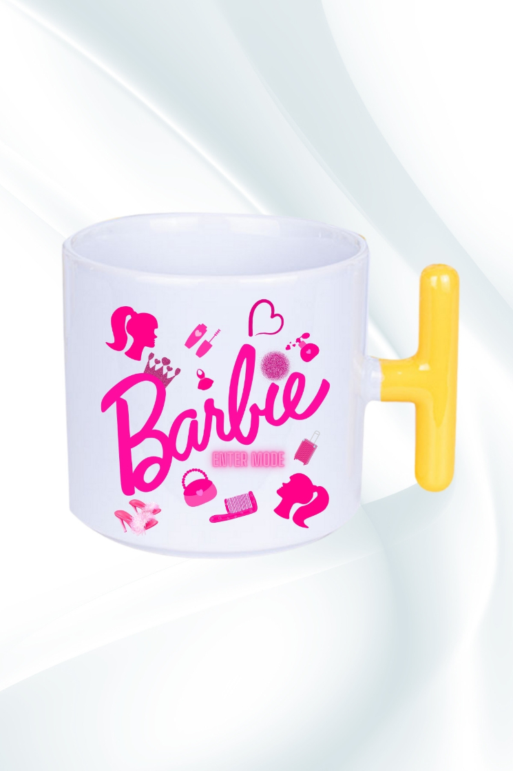 Enter Mode Barbie Baskılı T Saplı Kupa Bardak Porselen Çay Kahve Fincanı
