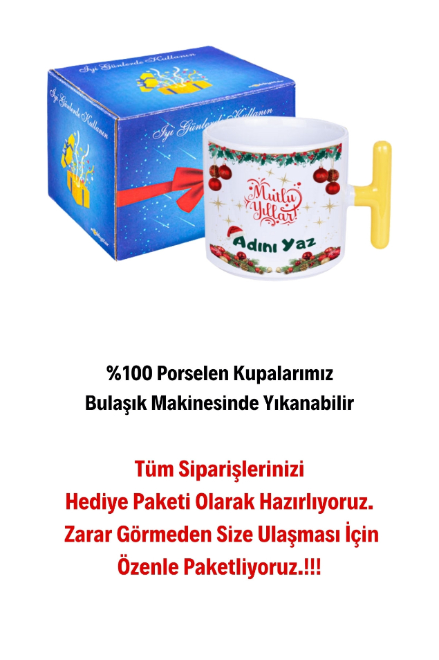 Kişiye Özel Yılbaşı İsim Baskılı T Saplı Kupa Bardak Porselen Çay Kahve Fincanı