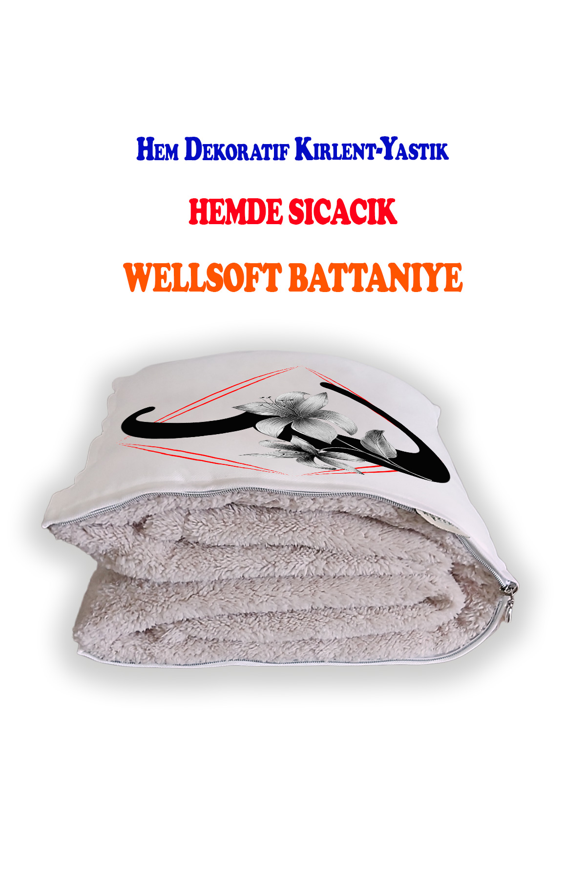 E HARFİ Baskılı Kişiye Özel Hediye Dekoratif Yastık Opsiyonel Battaniye Hediye