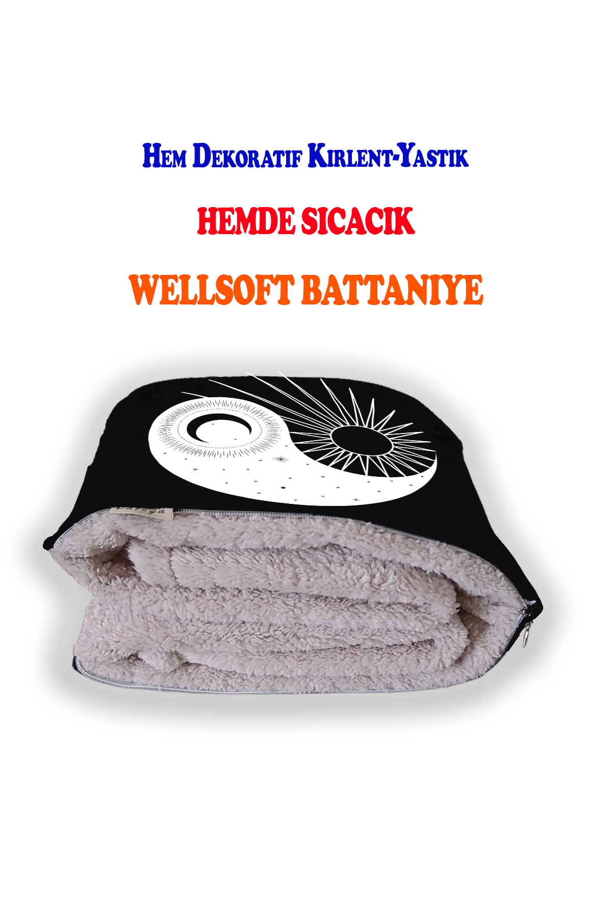 Ying Yang Zodyak Desenli Opsiyonel Battaniyeli Yastık Dekoratif Kırlent 38x38cm