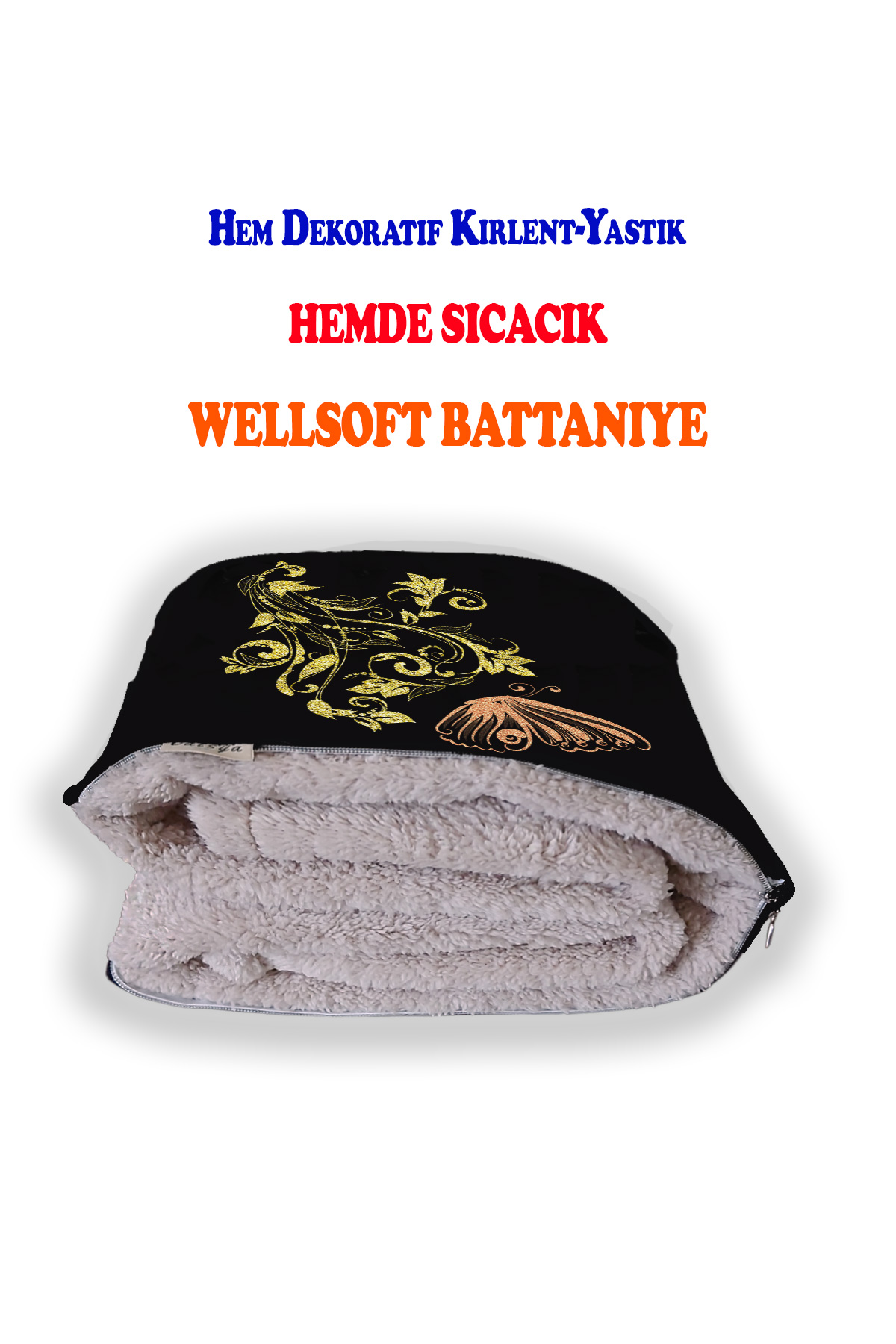 Kelebekli Çiçek Desenli Opsiyonel Yastık İçinde Tv Battaniyesi 110x170cm