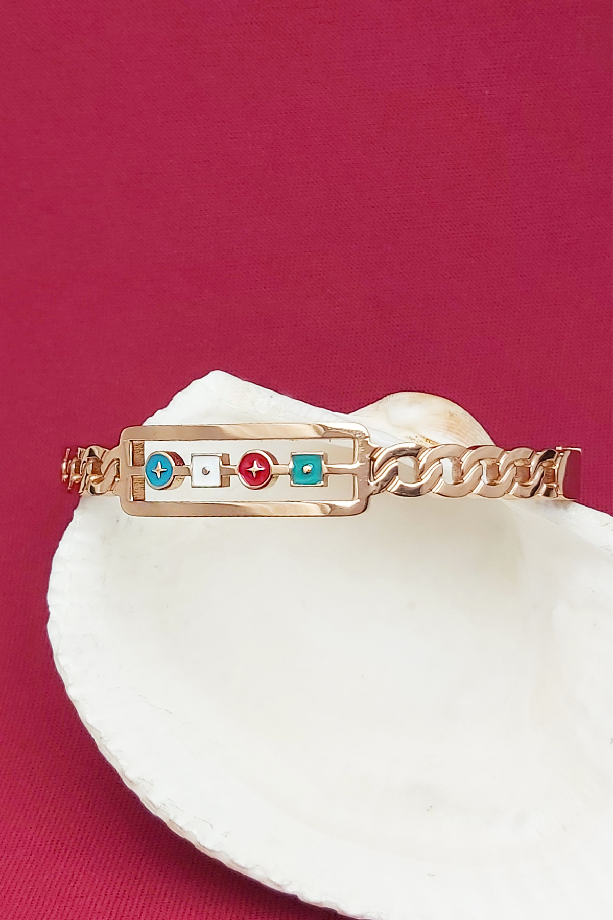 Rose Gold Altın Kaplama Etnik Mineli Vintage Çelik Kelepçe Bileklik 17cm