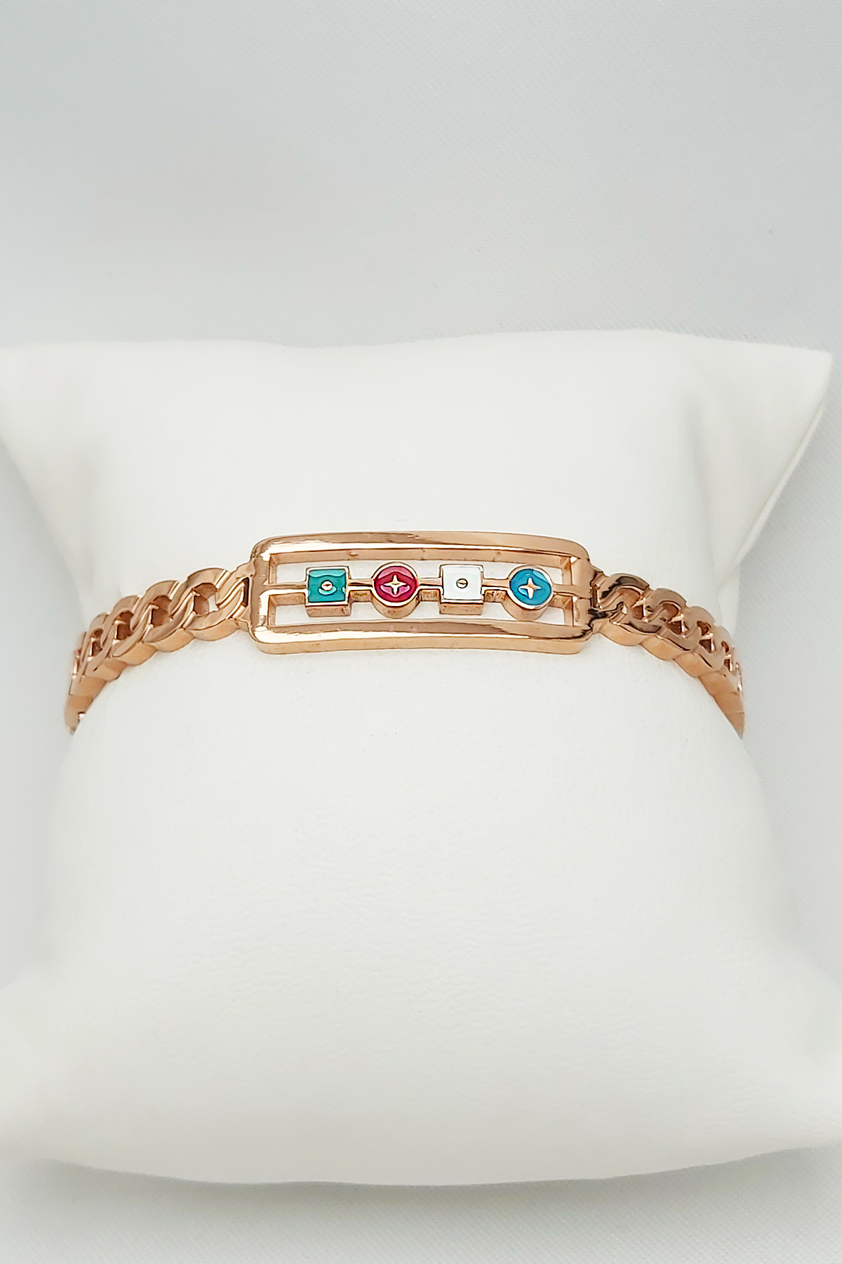 Rose Gold Altın Kaplama Etnik Mineli Vintage Çelik Kelepçe Bileklik 17cm