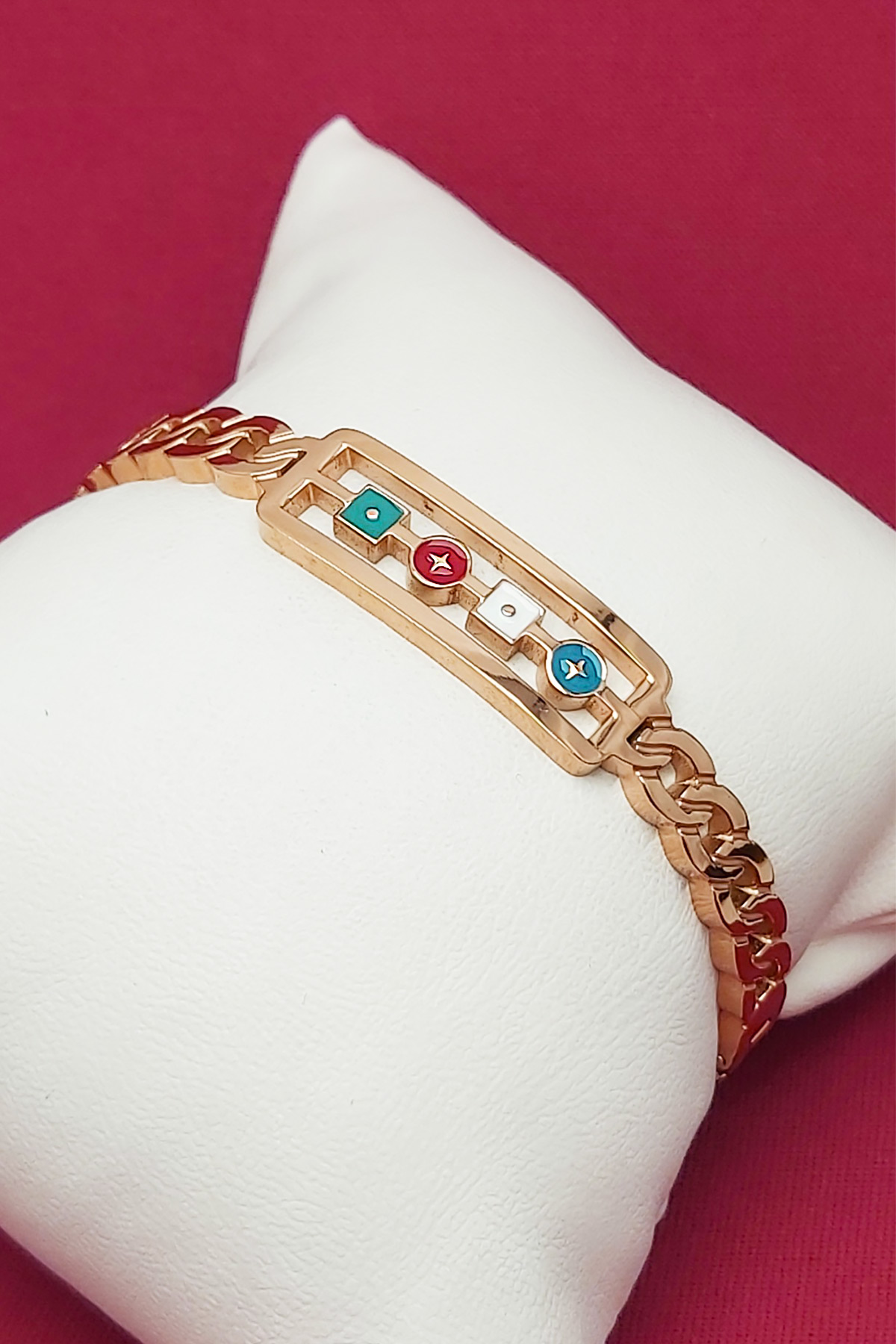 Rose Gold Altın Kaplama Etnik Mineli Vintage Çelik Kelepçe Bileklik 17cm